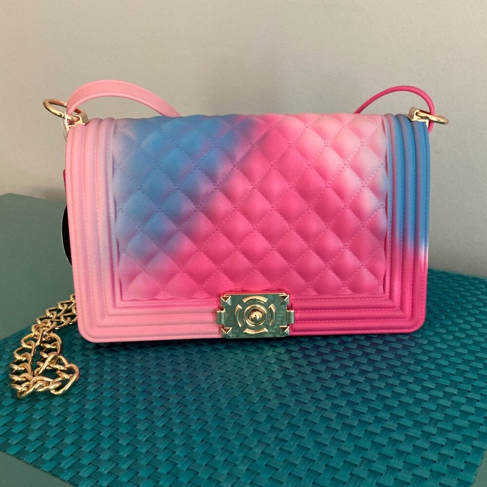 Empiria  NWT Rainbow Shoulder Crossbody Bag Pink/Blue w/Gold Tone Chain